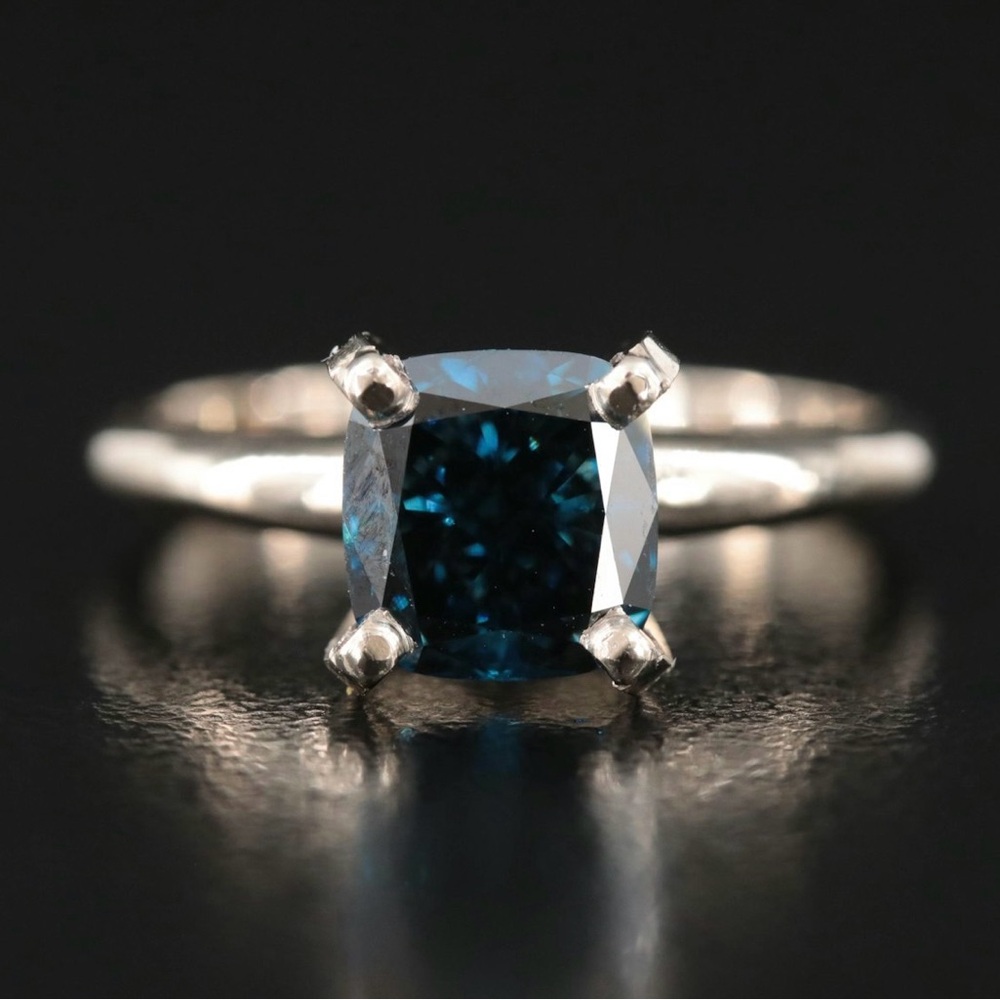 Elegant 2 CT natural blue diamond solitaire set in 18k